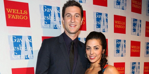 LOS ANGELES, CA - NOVEMBER 09: Actor Pablo Schreiber (L) and his wife, Jessica Monty, attend the L.A. Gay & Lesbian Center's