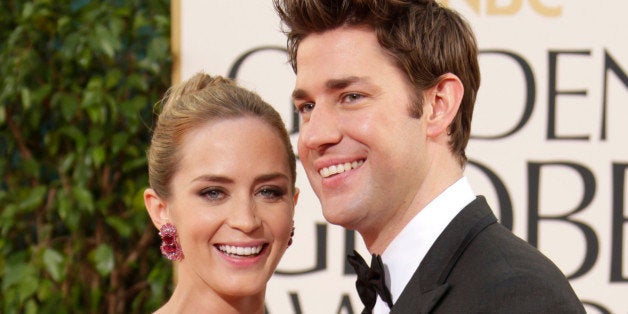 BEVERLY HILLS, CA - JANUARY 13: Actors Emily Blunt and John Krasinski arrive at the 70th Annual Golden Globe Awards held at The Beverly Hilton Hotel on January 13, 2013 in Beverly Hills, California. (Photo by Jeff Vespa/WireImage)