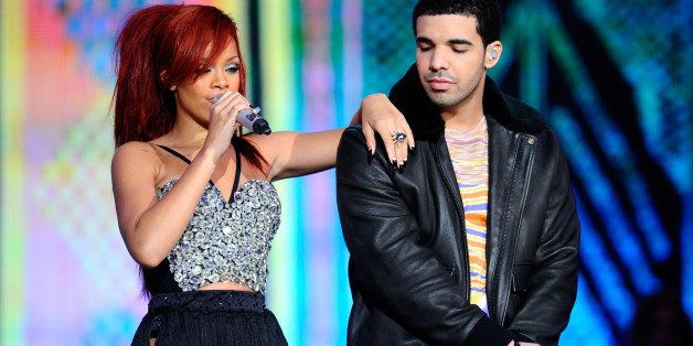 LOS ANGELES, CA - FEBRUARY 20: Singer Rihanna (L) and rapper Drake perform during the 2011 NBA All-Star game halftime show at Staples Center on February 20, 2011 in Los Angeles, California. NOTE TO USER: User expressly acknowledges and agrees that, by downloading and or using this photograph, User is consenting to the terms and conditions of the Getty Images License Agreement. (Photo by Kevork Djansezian/Getty Images)