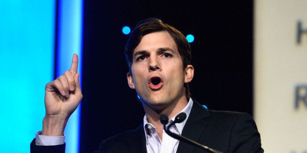 BEVERLY HILLS, CA - NOVEMBER 12: Actor Ashton Kutcher speaks at the Human Rights Watch Voices For Justice Dinner at The Beverly Hilton Hotel on November 12, 2013 in Beverly Hills, California. (Photo by Frazer Harrison/Getty Images)