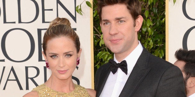 BEVERLY HILLS, CA - JANUARY 13: Actors Emily Blunt and John Krasinski arrive at the 70th Annual Golden Globe Awards held at The Beverly Hilton Hotel on January 13, 2013 in Beverly Hills, California. (Photo by Jason Merritt/Getty Images)