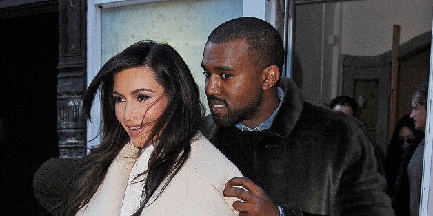 NEW YORK, NY - FEBRUARY 22: Kim Kardashian and Kanye West are seen on February 22, 2014 in New York City. (Photo by NCP/Sta