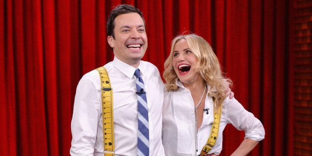 NEW YORK, NY - FEBRUARY 28: Host Jimmy Fallon (L) dances with actress Cameron Diaz during her visit to 'The Tonight Show Starring Jimmy Fallon' at Rockefeller Center on February 28, 2014 in New York City. (Photo by Mike Coppola/NBC/Getty Images for The Tonight Show Starring Jimmy Fallon)