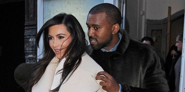 NEW YORK, NY - FEBRUARY 22: Kim Kardashian and Kanye West are seen on February 22, 2014 in New York City. (Photo by NCP/Sta