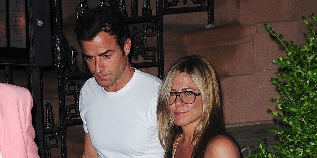 NEW YORK, NY - JULY 20: Justin Theroux and Jennifer Aniston are seen in the West Village on July 20, 2013 in New York City. (Photo by Alo Ceballos/FilmMagic)
