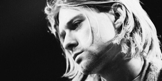 American singer and guitarist Kurt Cobain (1967 - 1994), performs with his group Nirvana at a taping of the television progra