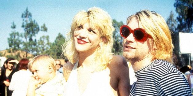 UNITED STATES - DECEMBER 22: Kurt Cobain with wife Courtney Love and daughter Frances Bean attending the 1993 MTV Video Music Awards at Universal City, CA 09/02/93 (Photo by Vinnie Zuffante/Getty Images)