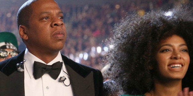 LOS ANGELES, CA - FEBRUARY 10: (L-R) Actress Jessica Biel, singer Beyonce, rapper Jay-Z and singer Solange Knowles attend the 55th Annual GRAMMY Awards at STAPLES Center on February 10, 2013 in Los Angeles, California. (Photo by Christopher Polk/Getty Images for NARAS)