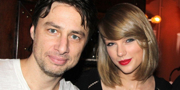 NEW YORK, NY - MARCH 29: (EXCLUSIVE COVERAGE) Zach Braff and Taylor Swift pose backstage at the new musical 'Bullets Over Broadway' on Broadway at The St. James Theater on March 29, 2014 in New York City. (Photo by Bruce Glikas/FilmMagic)