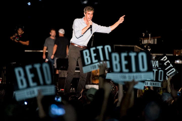 Beto O'Rourke speaks to the crowd at his Turn out For Texas Rally, featuring a concert by Wille Nelson, in Austin, Texas on S