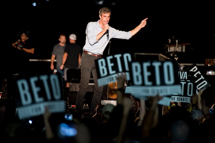 Beto O'Rourke speaks to the crowd at his Turn out For Texas Rally, featuring a concert by Wille Nelson, in Austin, Texas on Sept. 29, 2018.