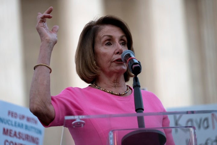 House Minority Leader Nancy Pelosi speaks in Washington on Wednesday at a protest outside the U.S. Supreme Court.