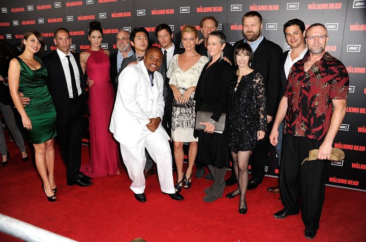 LOS ANGELES, CA - OCTOBER 03: Cast members and producers pose at the premiere of AMC's 'The Walking Dead' 2nd Season at LA Live Theaters on October 3, 2011 in Los Angeles, California. (Photo by Frazer Harrison/Getty Images)