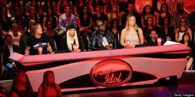 HOLLYWOOD, CA - MARCH 13: (L-R) Judges Keith Urban, Nicki Minaj, Randy Jackson and Mariah Carey on FOX's 'American Idol' Season 12 Top 10 To 10 Live Performance Show on March 13, 2013 in Hollywood, California. (Photo by FOX via Getty Images)