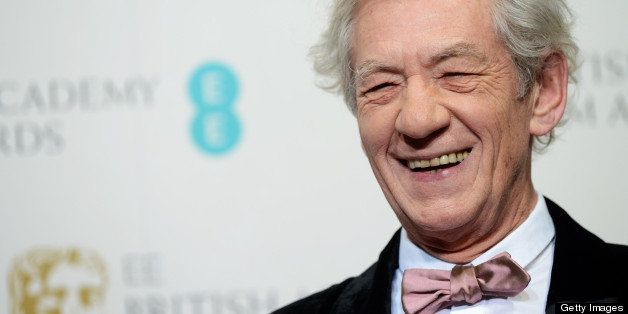 LONDON, ENGLAND - FEBRUARY 10: Sir Ian McKellen poses in the press room at The EE British Academy Film Awards 2013 at The Royal Opera House on February 10, 2013 in London, England. (Photo by Dave J Hogan/Getty Images)