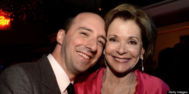 LOS ANGELES, CA - APRIL 29: Actors Tony Hale (L) and Jessica Walter pose at the after party for the premiere of Netflix's 'A