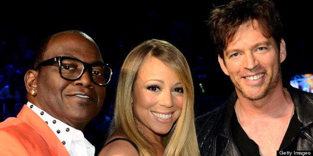 HOLLYWOOD, CA - MAY 1: (L-R) Judges Randy Jackson and Mariah Carey and singers Harry Connick Jr. and Haley Reinhart at FOX's 'American Idol' Season 12 Top 4 to 3 Live Performance Show on May 1, 2013 in Hollywood, California. (Photo by FOX via Getty Images)