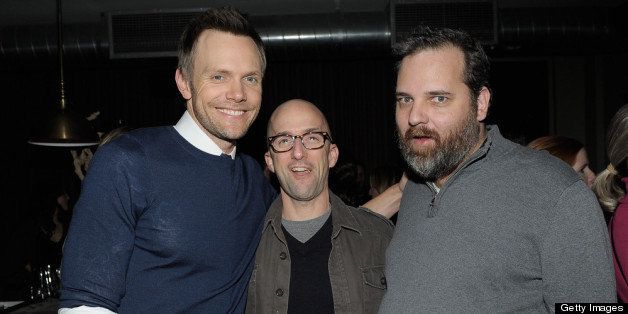 HOLLYWOOD, CA - NOVEMBER 19: (L-R) Actors Joel McHale and Jim Rash and 'Community' creator Dan Harmon attend Remy Martin V Celebrates Joel McHale's 40th Birthday at The Redbury Hotel on November 19, 2011 in Hollywood, California. (Photo by Charley Gallay/WireImage)