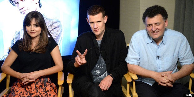 SAN DIEGO, CA - JULY 20: (L-R) Actress Jenna Coleman, actor Matt Smith, and writer Steven Moffat attend day 3 of the WIRED C