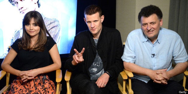 SAN DIEGO, CA - JULY 20: (L-R) Actress Jenna Coleman, actor Matt Smith, and writer Steven Moffat attend day 3 of the WIRED Cafe at Comic-Con on July 20, 2013 in San Diego, California. (Photo by Michael Kovac/WireImage)