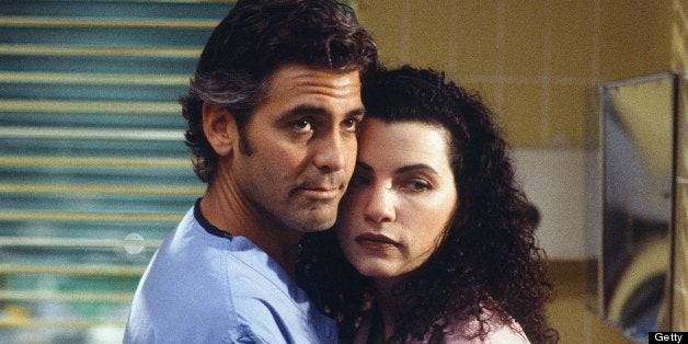 ER -- 'Of Past Regret and Future Fear' Episode 20 -- Air Date 04/30/1998 -- Pictured: (l-r) George Clooney as Doctor Doug Ross, Julianna Margulies as Nurse Carol Hathaway -- Photo by: Paul Drinkwater/NBCU Photo Bank