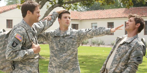 ENLISTED: Geoff Stults (L), Chris Lowell (R) and Parker Young (C), star in the irreverent and heartfelt single-camera comedy ENLISTED premiering late fall on FOX. (Photo by FOX via Getty Images)