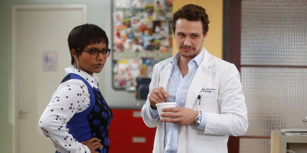 THE MINDY PROJECT: James Franco (R) and Mindy Kaling in the 'All My Problems Solved Forever' season premiere episode of THE MINDY PROJECT airing Tuesday, Sept. 17 (9:30-10:00 PM ET/PT) on FOX. (Photo by FOX via Getty Images)