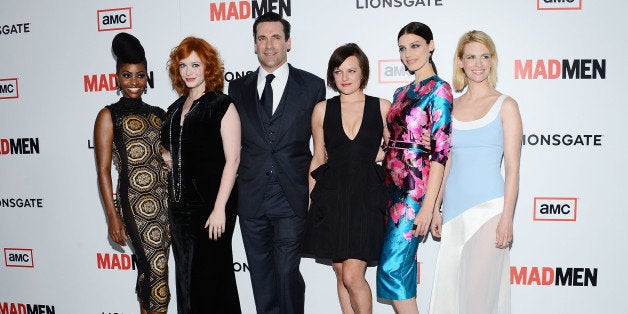 LOS ANGELES, CA - MARCH 20: (L-R) Actors Teyonah Parris, Christina Hendricks, Jon Hamm, Elisabeth Moss, Jessica Pare and Jan