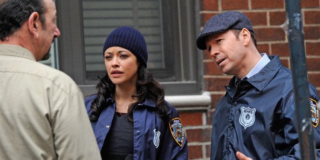 NEW YORK, NY - MARCH 15: Marisa Ramirez and Donnie Wahlberg filming on location for 'Blue Bloods' on March 15, 2013 in New York City. (Photo by Bobby Bank/WireImage)