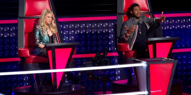 THE VOICE -- 'Knockout Rounds' Episode 411 -- Pictured: (l-r) Shakira, Usher -- (Photo by: Ben Cohen/NBC/NBCU Photo Bank via Getty Images)