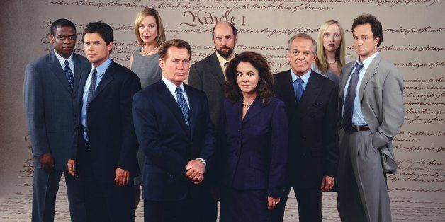 THE WEST WING -- SEASON 3 -- Pictured: (l-r) Dule Hill as Charlie Young; Rob Lowe as Sam Seaborn; Allison Janney as Claudia Jean 'C.J.' Cregg, Martin Sheen as President Josiah 'Jed' Bartlet, Richard Schiff as Toby Ziegler, Stockard Channing as Abbey Bartlet, John Spencer as Leo McGarry, Janel Moloney as Donna Moss, Bradley Whitford as Josh Lyman -- Photo by: David Rose/NBCU Photo Bank