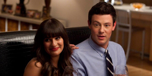 GLEE: Rachel (Lea Michele) and Finn (Cory Monteith) have dinner with her dads in the 'Heart' episode of GLEE airing Tuesday,