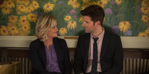 PARKS AND RECREATION -- 'London' Episode 601/602 -- Pictured: (l-r) Amy Poehler as Leslie Knope, Adam Scott as Ben Wyatt -- (