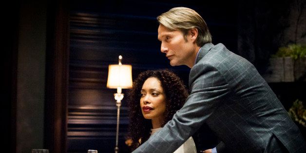 HANNIBAL -- 'Coquilles' Episode 106 -- Pictured: (l-r) Gina Torres as Bella, Mads Mikkelsen as Dr. Hannibal Lecter -- (Photo by: Brooke Palmer/NBC/NBCU Photo Bank via Getty Images)