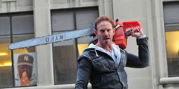 NEW YORK, NY - FEBRUARY 24: Actor Ian Ziering is seen on the set of 'Sharknado 2' on February 24, 2014 in New York City. (Photo by Patricia Schlein/Star Max/GC Images)