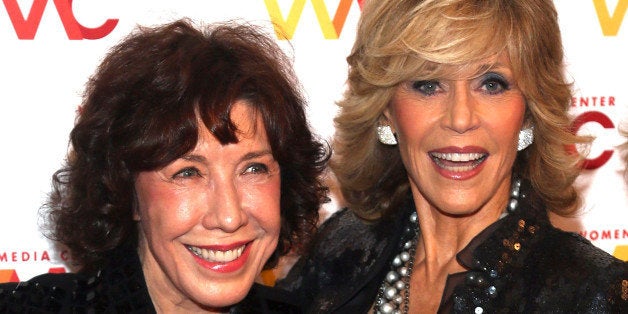 NEW YORK, NY - OCTOBER 08: Lily Tomlin (L) and Jane Fonda attend the 2013 Women's Media Awards at 583 Park Avenue on October