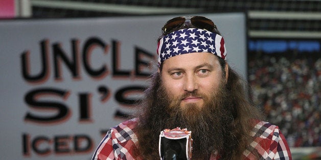 FORT WORTH, TX - MARCH 19: Duck Commander CEO Willie Robertson speaks during the press conference for the unveiling of 'Big Hoss' the largest HD video board in the world at Texas Motor Speedway on March 19, 2014 in Fort Worth, Texas. (Photo by Gary Miller/Getty Images for Texas Motor Speedway)