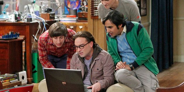 LOS ANGELES - JANUARY 20: 'The Convention Conundrum' -- After the guys can't get Comic-Con tickets, Sheldon tries to hold his own convention and winds up spending a wild night with James Earl Jones, on THE BIG BANG THEORY, Thursday, Jan. 30 (8:00 - 8:31 PM, ET/PT) on the CBS Television Network. Pictured left to right: Simon Helberg, Johnny Galecki, Jim Parsons and Kunal Nayyar (Photo by Sonja Flemming/CBS via Getty Images) 