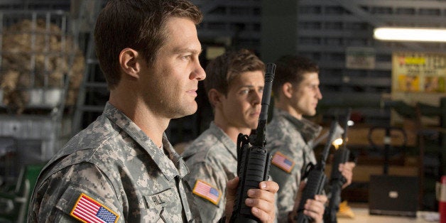 ENLISTED: (L-R) Geoff Stults, Chris Lowell and Parker Young in the 'Rear D Day' episode of ENLISTED airing Friday, Feb. 7, 2014 (9:00-9:30 PM ET/PT) on FOX. (Photo by FOX via Getty Images)