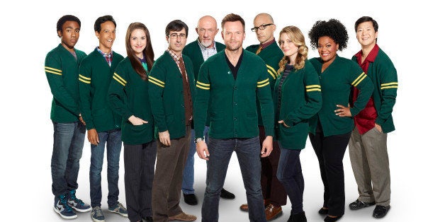 COMMUNITY -- Season: 5 -- Pictured: Donald Glover as Troy, Danny Pudi as Abed, Alison Brie as Annie, John Olliver as Duncan,