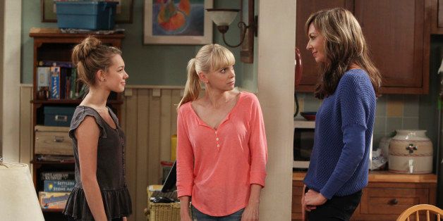 LOS ANGELES - AUGUST 1: 'A Pee Stick and an Asian Raccoon' - Violet (Sadie Calvano, left), Christy (Anna Faris, middle) and Bonnie (Allison Janney) come together to deal with a family crisis, on MOM, Monday, September 30 (9:30-10:00 PM, ET/PT) on the CBS Television Network. (Photo by Monty Brinton/CBS via Getty Images) 