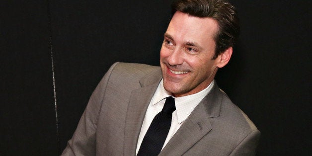 NEW YORK, NY - MAY 09: Actor Jon Hamm takes gets a first glimps of his Madame Tussauds Don Draper wax figure as it is unveiled during Mad Men's Final Season at Madame Tussauds New York on May 9, 2014 in New York City. (Photo by Cindy Ord/Getty Images for Madame Tussauds)