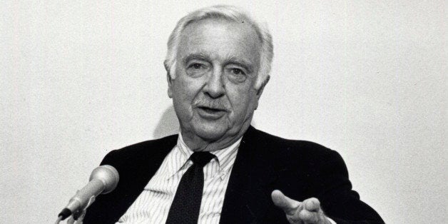 Former CBS News anchor Walter Cronkite speaks to reporters at a news conference at Arizona State University's School of Journ