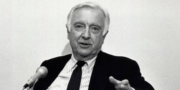 Former CBS News anchor Walter Cronkite speaks to reporters at a news conference at Arizona State University's School of Journalism and Telecommunications in this file photograph taken in Febuary 1986. Cronkite, whose authoritative delivery of news events from the John F. Kennedy assassination to the Apollo moon landing and Vietnam War, made him "the most trusted man in America," died on July 17, 2009 at age 92. Cronkite died in New York after an illness, CBS said. His family issued a statement weeks ago that he had been suffering for some years with cerebrovascular disease and was not expected to recuperate. REUTERS/Arizona State University/Handout (UNITED STATES MEDIA OBITUARY) FOR EDITORIAL USE ONLY. NOT FOR SALE FOR MARKETING OR ADVERTISING CAMPAIGNS