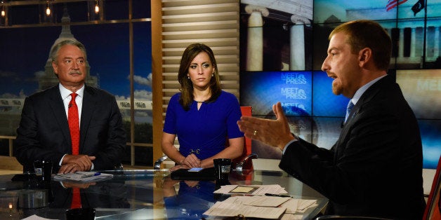 MEET THE PRESS -- Pictured: (l-r) ? Alex Castellanos, Republican Strategist, Hallie Jackson, NBC News Correspondent, and moderator Chuck Todd appear on 'Meet the Press' in Washington, D.C., Sunday July 31, 2016. (Photo by: William B. Plowman/NBC/NBC NewsWire via Getty Images)