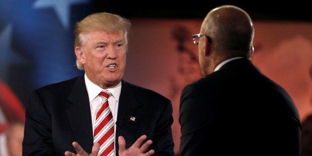 Republican presidential nominee Donald Trump speaks to Matt Lauer during the Commander in Chief Forum in Manhattan, New York,
