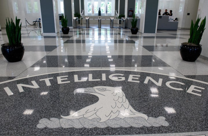 The Central Intelligence Agency (CIA) logo is displayed in the lobby of CIA Headquarters in Langley, Virginia, on August 14,