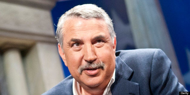 WASHINGTON, DC - APRIL 21: Thomas L. Friedman speaks during a rehearsal before a taping of Jeopardy! Power Players Week at DA