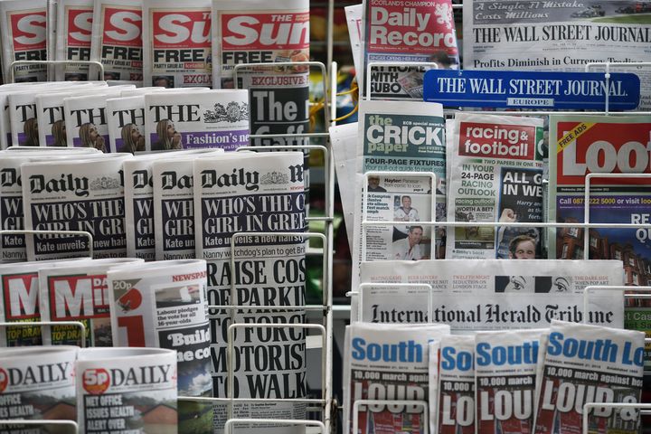 LONDON, ENGLAND - NOVEMBER 28: Newspapers are displayed on a stand outside a newsagent on November 28, 2012 in London, England. The findings of the Leveson Inquiry which focused on the culture, practices and ethics of the press, is due to be published tomorrow by Lord Justice Leveson after an 18 month inquiry. (Photo by Dan Kitwood/Getty Images)