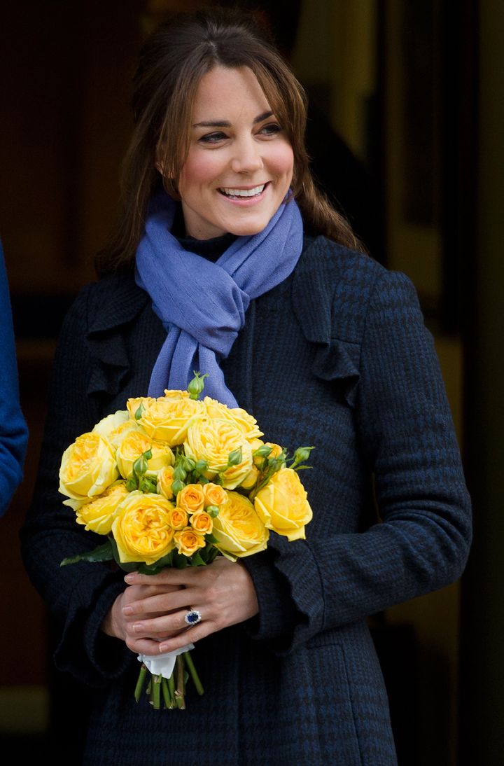 Britain's Catherine, Duchess of Cambridge, wife of Prince WiIliam, leaves the King Edward VII hospital in central London, on December 6, 2012. Prince William's pregnant wife Catherine left a London hospital on Thursday, four days after she was admitted for treatment for acute morning sickness. AFP PHOTO/Leon Neal (Photo credit should read LEON NEAL/AFP/Getty Images)